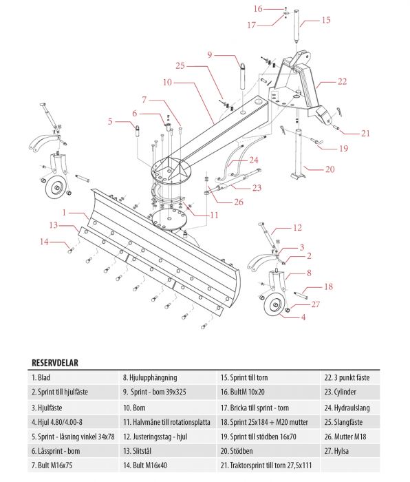 Pług lemieszowy, 2,5 m, z kołami i siłownikiem hydraulicznym